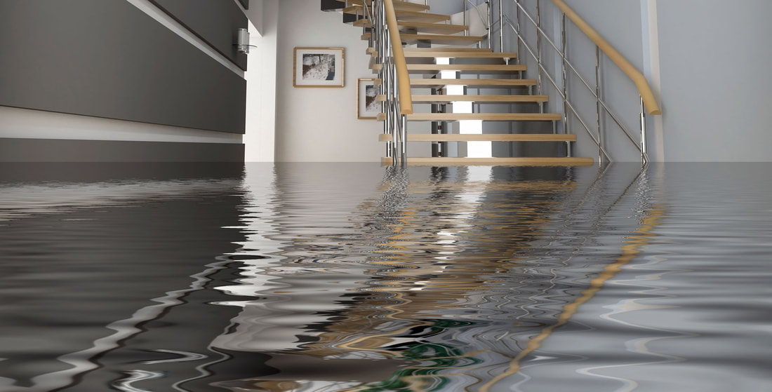 An entryway inside of a home that is beginning to flood